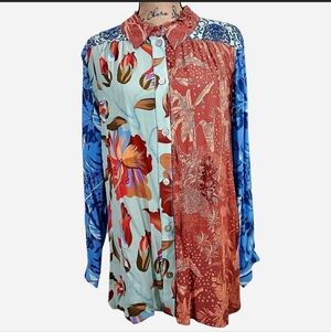 NEW Soft Surroundings Hermosa Tropical Blouse Tunic Shirt XL Orange Blue